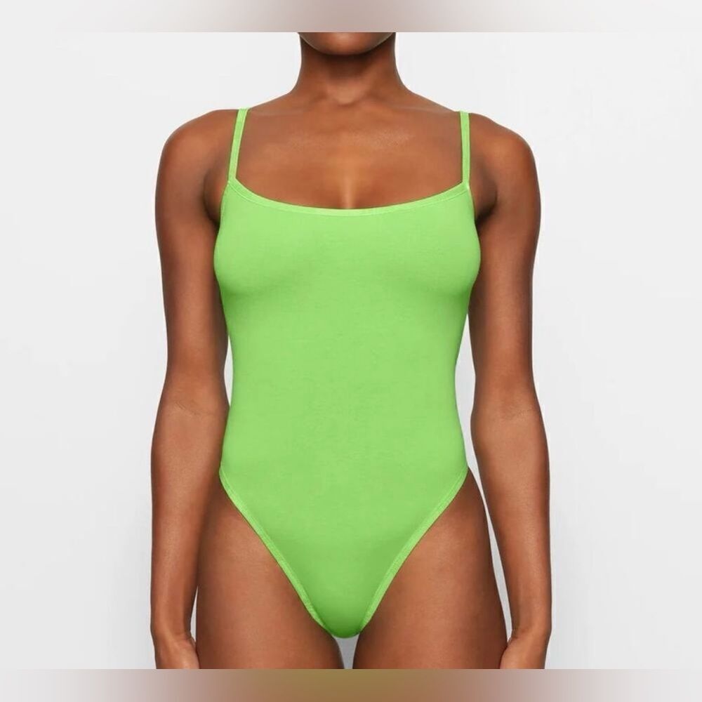 SKIMS Cotton Logo Bodysuit Green XS NWT